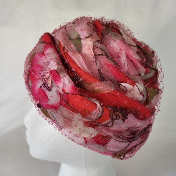 Vintage Amy New York Pink Floral Beehive Hat MCM - Picture 4 of 7